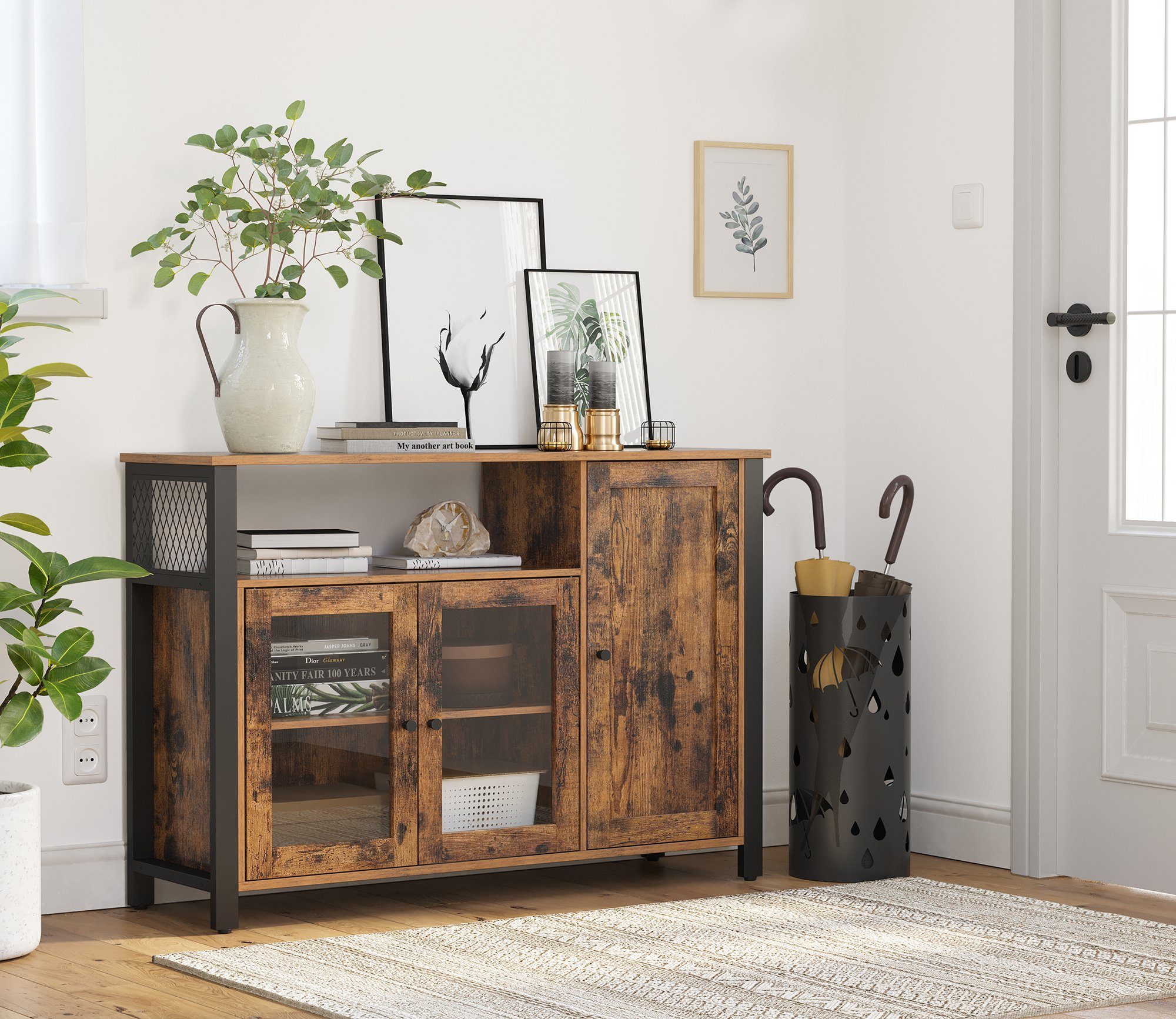 VASAGLE Sideboard Küchenschrank, Kommode, 110 x 33 x 75 cm, mit 3 Двері