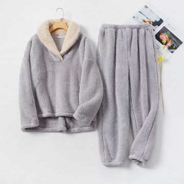 Opspring Pyjama 2er-Set Schlafanzug,gemütliche und warme Flanell-Nachtwäsche