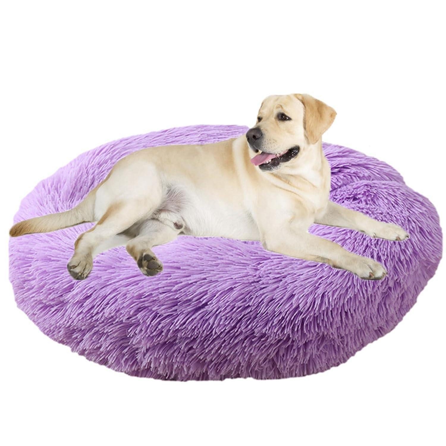 LuxusKollektion Hundebett Hundebett Katzenbett Donut Rund Flauschig Lila Ø40cm