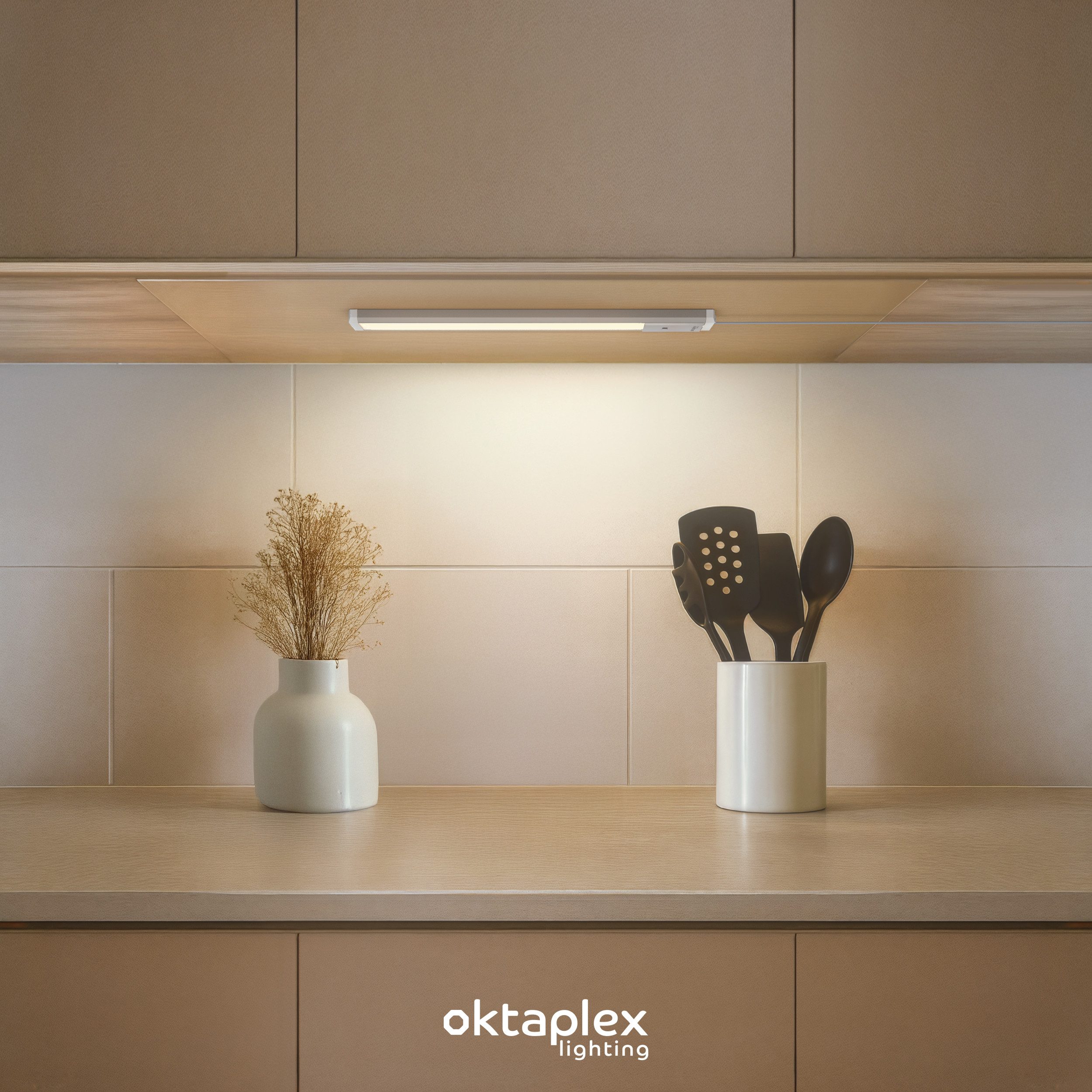 Oktaplex lighting LED Unterbauleuchte flach Unterbauleuchte Küche LED 40cm Alu 400lm 6W, Sensor für Gestensteuerung, LED, warmweiß, 3000K Lichtleiste Küche Alu  – Bild 5 von 5