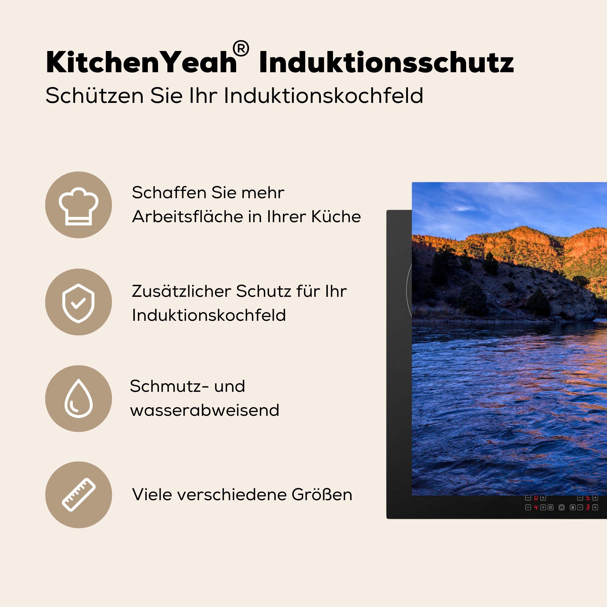 Vinyl, River Die die Induktionskochfeld Ceranfeldabdeckung Herdblende-/Abdeckplatte 71x52 Colorado Schutz Berglandschaft sich spiegelt wider, (1 im für tlg), küche, cm, MuchoWow