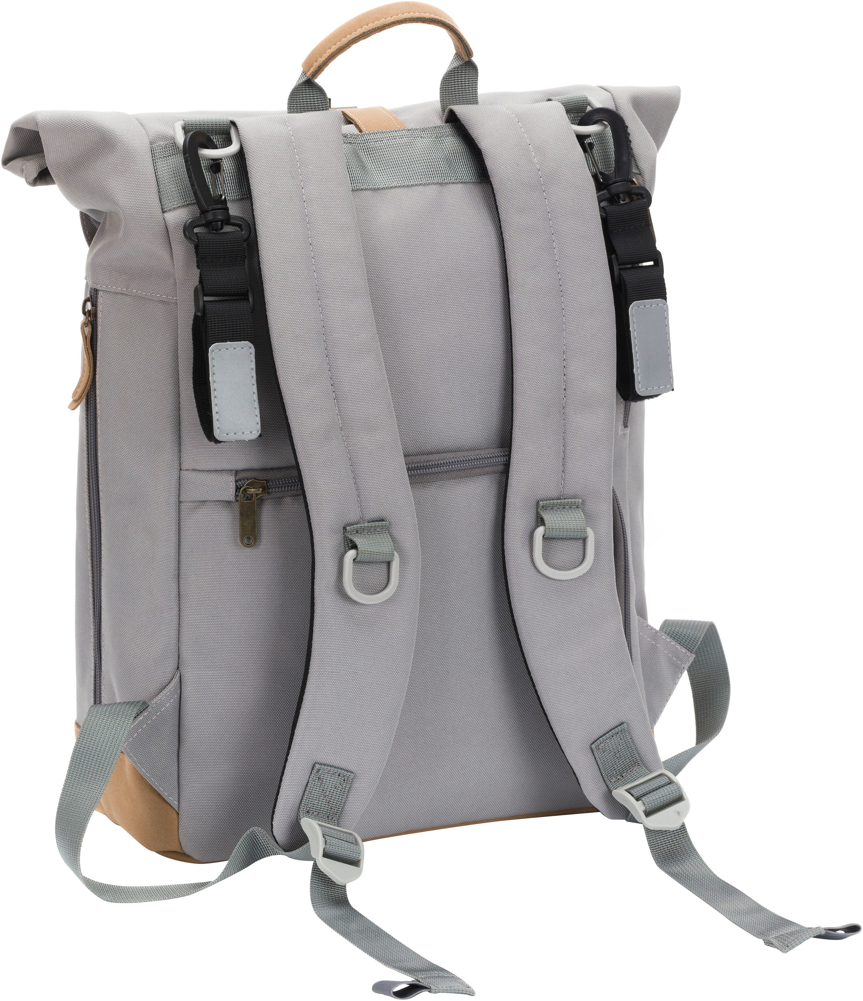 Fillikid Wickelrucksack Rolltop Berlin grau, inkl. Wickeltunterlage