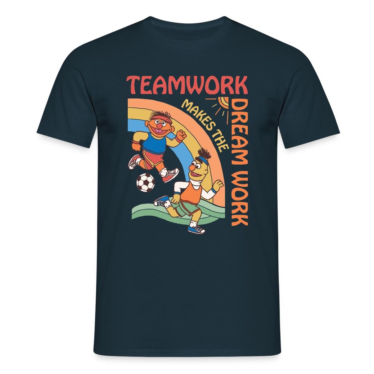 Spreadshirt T-Shirt Sesamstraße Teamwork Makes The Dream Work Mit Ernie Und Bert Männer T- (1-tlg)