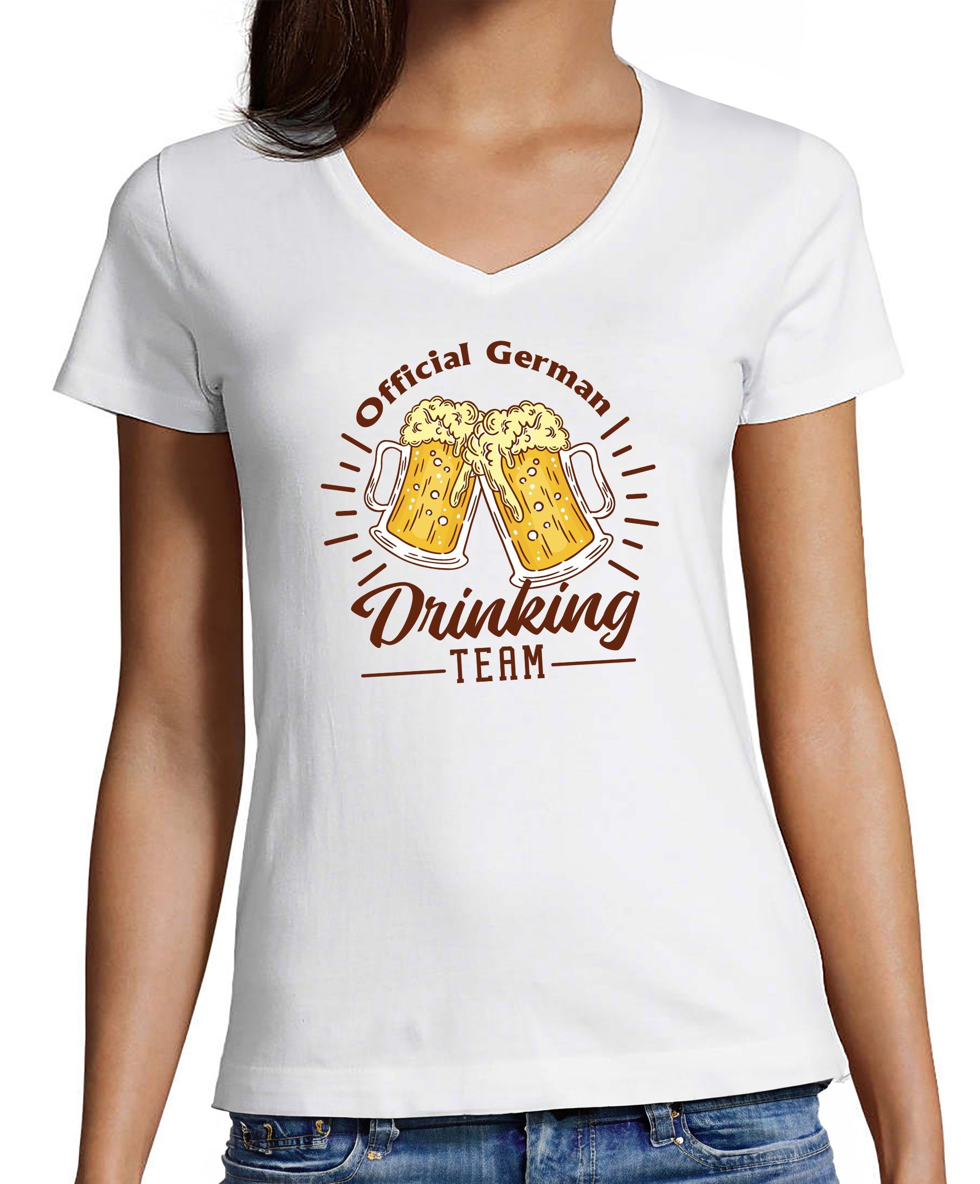 MyDesign24 T-Shirt Damen Oktoberfest T-Shirt - Official German Drinking Team V-Ausschnitt Print Shirt Slim Fit, i304