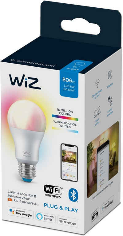 WiZ »White&Color 60W E27 Standardform Tunable matt Einzelpack« LED-Leuchtmittel, E27, 1 St., Farbwechsler, Kreieren Sie mit Wiz RGB LED Lampen - smarte Beleuchtung für Ihren Alltag.