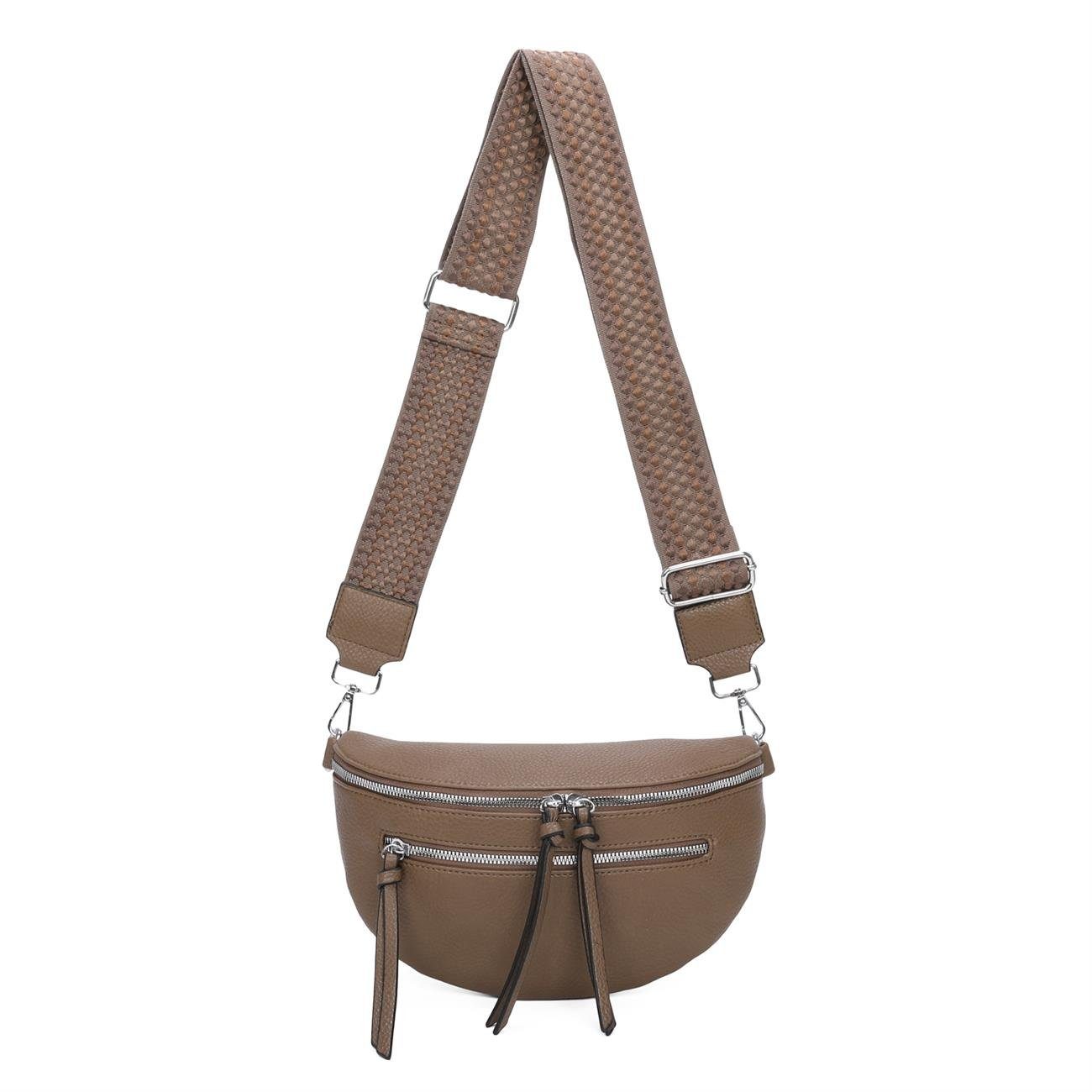 ITALYSHOP24 Schultertasche Damen Gürteltasche Brusttasche, Bodybag, Gewicht Schultertasche Muster Hüfttasche, CrossBody Taschengurt, CrossOver, leicht Umhängetasche Taupe