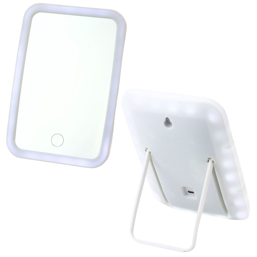LEAN TOYS Kosmetikspiegel Schminkspiegel Standspiegel Tischspiegel (Spar-Set, 1-St., 5 x 13 x 2 cm kabellos, 17), 33 LEDs, 3 Lichtfarben, USB-C-Akku, neigbar