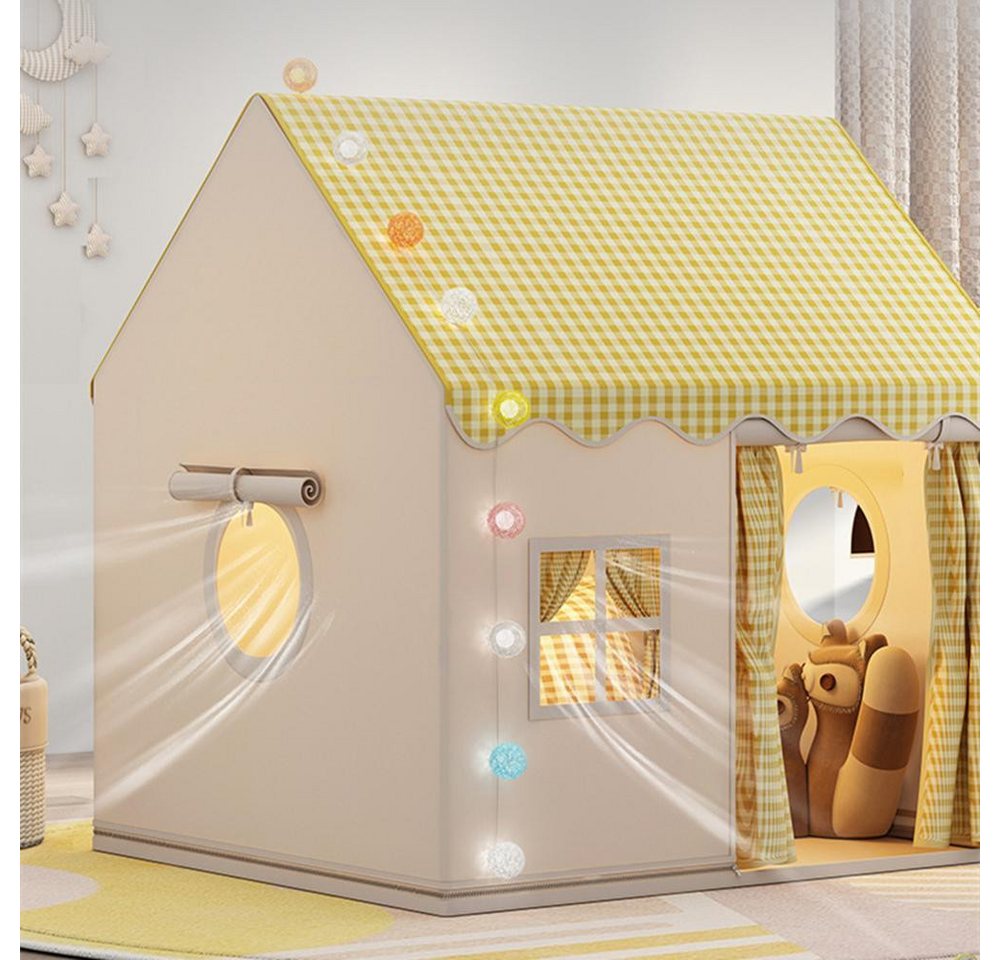 CAVEEN Spielzelt Kinderzelt Spielhaus mit LED-Lichterkette und Baumwollmatte 120×105×128 cm