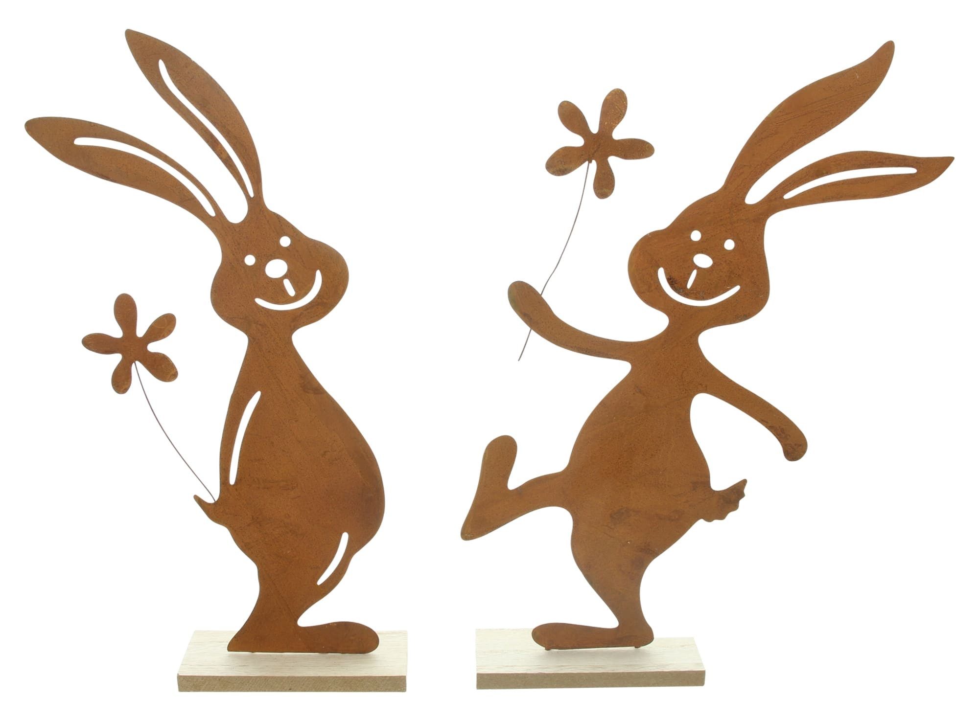 Dekoleidenschaft Osterhase "Rosthase" Metall Hasenfigur mit Rost Finish, Osterdeko, Osterfigur (2 St., im Set), Deko Figur 37 + 38 cm groß