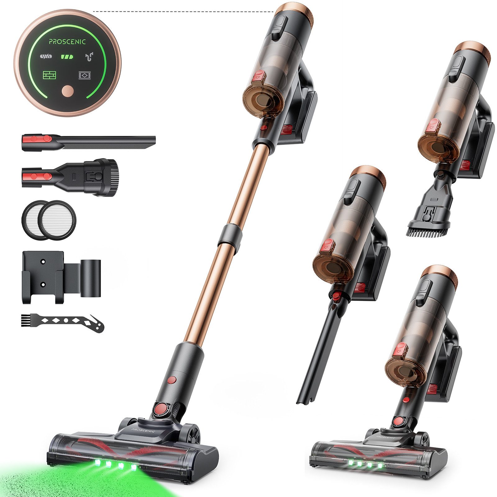 Proscenic Hand-und Stielstaubsauger P11 Ultra 40kPa/450W starke Saugkraft, 40 Min, 450 W, beutellos, mit grünem Licht, 5-in-1 Filtersystem,für Kleine Wohnung