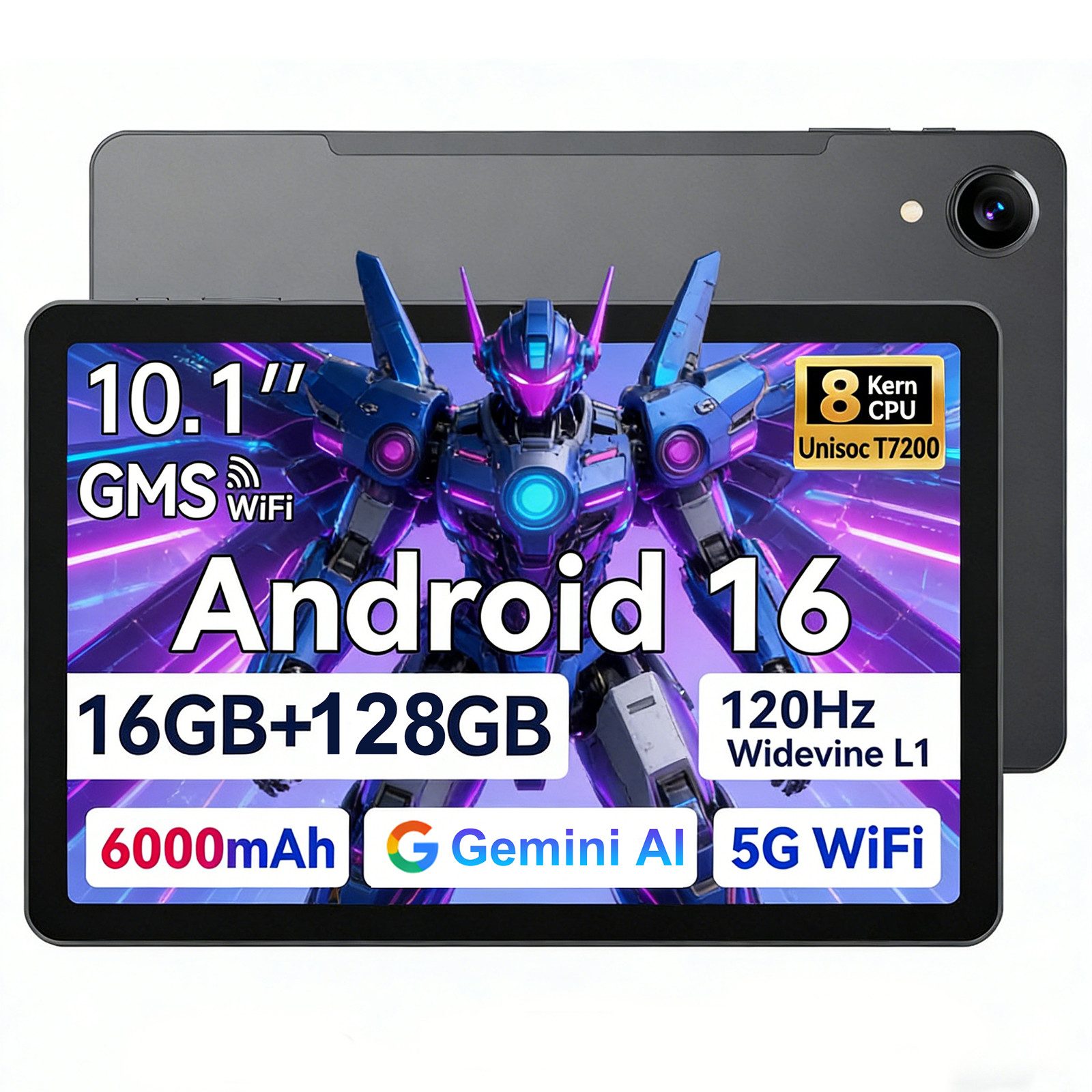 BNCF BPad 10 SE, Android16, 16(4+12)GB+64GB/128GB,5G WiFi Tablet (10.1", 128 GB, Android16, wifi, Unisoc T606(T7200), Zwei Stereolautsprecher, Gesichtserkennung)