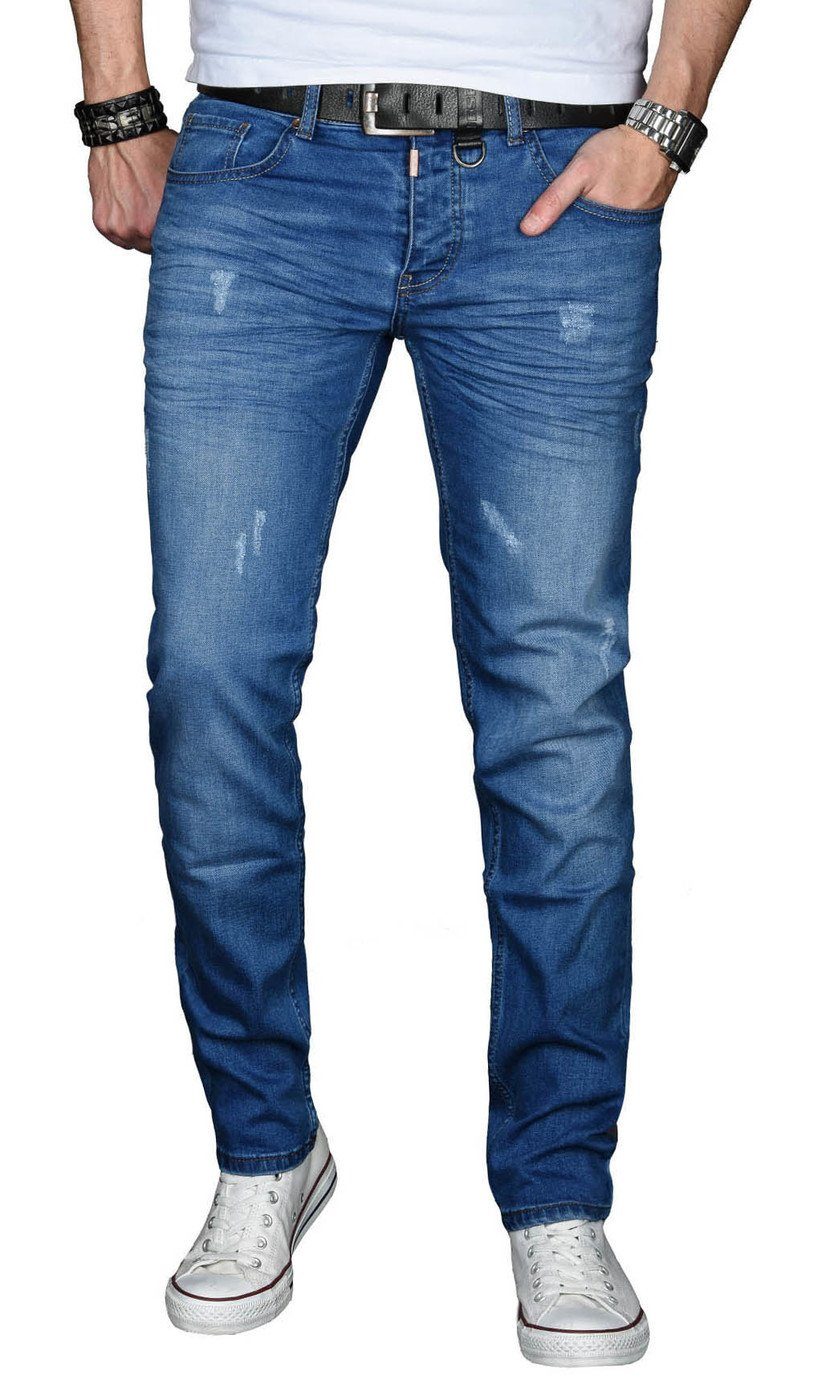 Alessandro Salvarini Straight-Jeans mit blau Slim Fit 2% ASMinero Jeans Elasthan