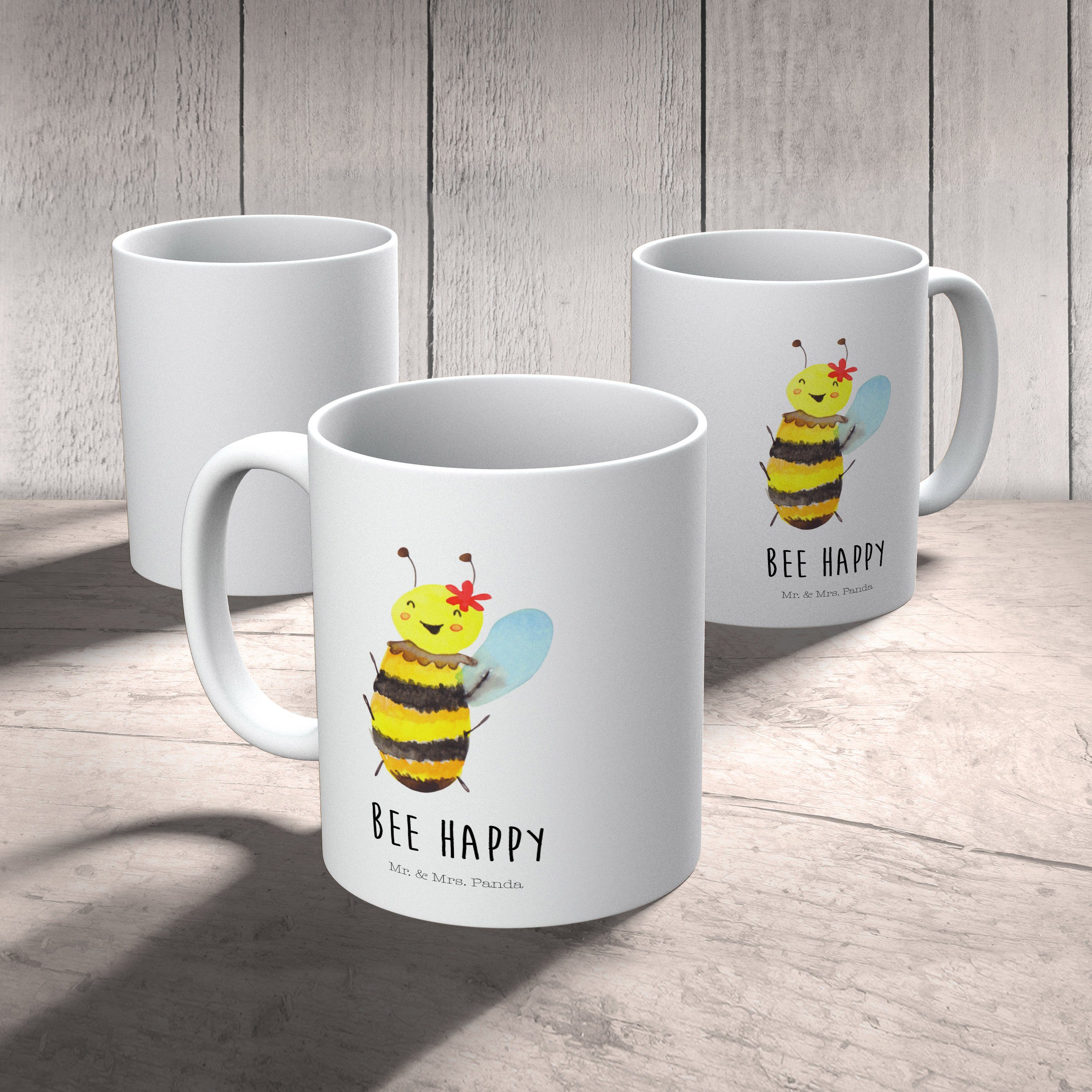 Biene Happy Mrs. Panda Mr. Kindergart, Geschenk, Weiß Kunststoff - & Becher, Kinderbecher Camping Reisetasse, -