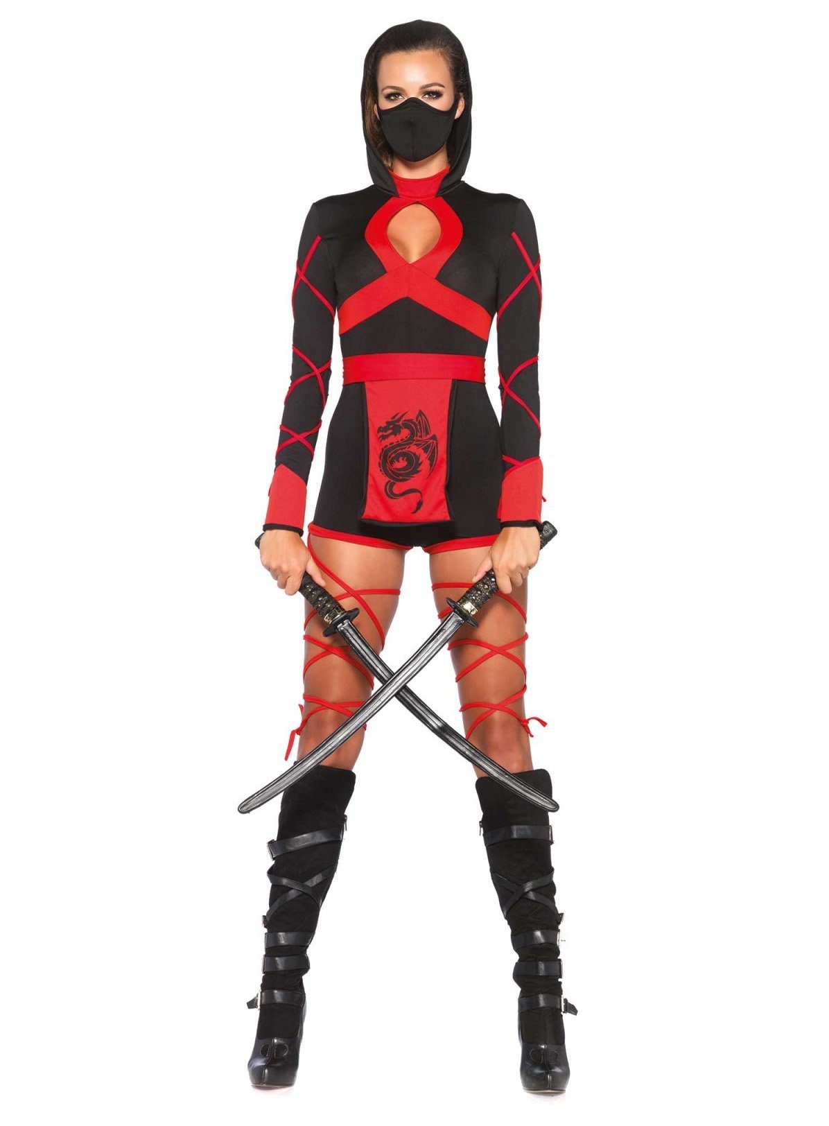 Leg Avenue Kostüm Drachen Ninja, Hautenges Kämpferinnen-Kostüm im Asia-Style