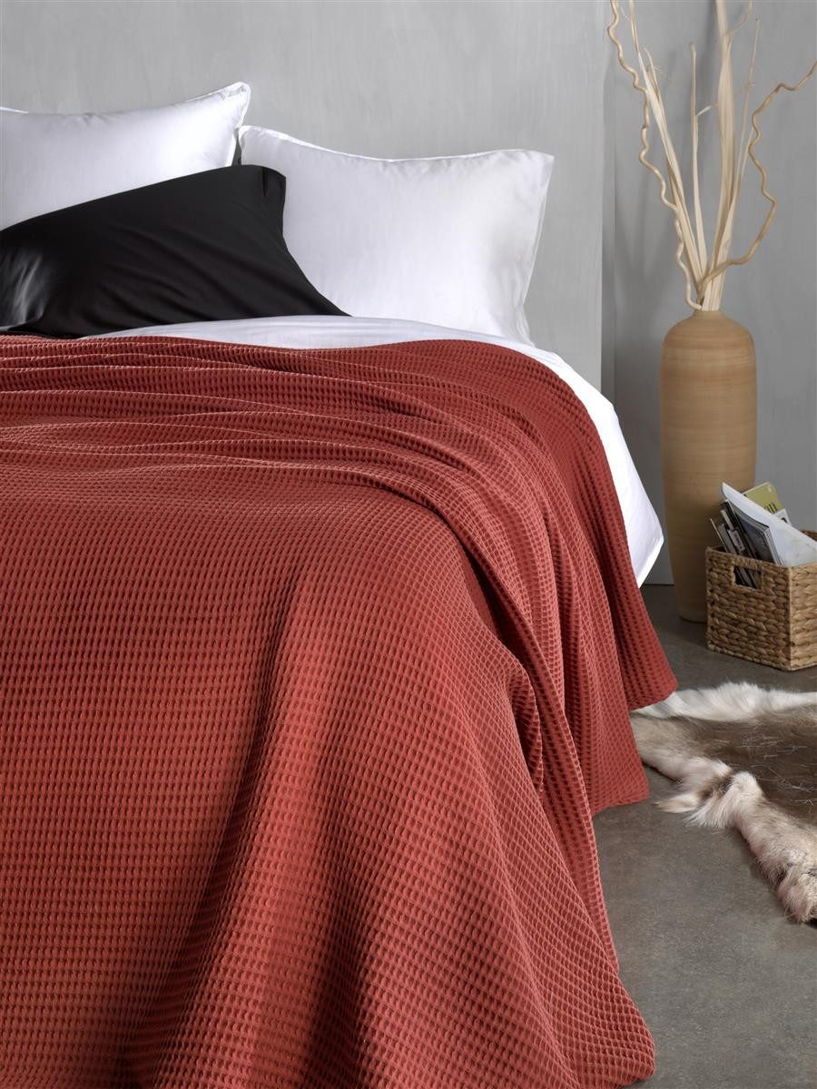 Heckett and Lane Tagesdecke Wafel Bettüberwurf 180/260 Kavi Orange 180x260, günstig online kaufen