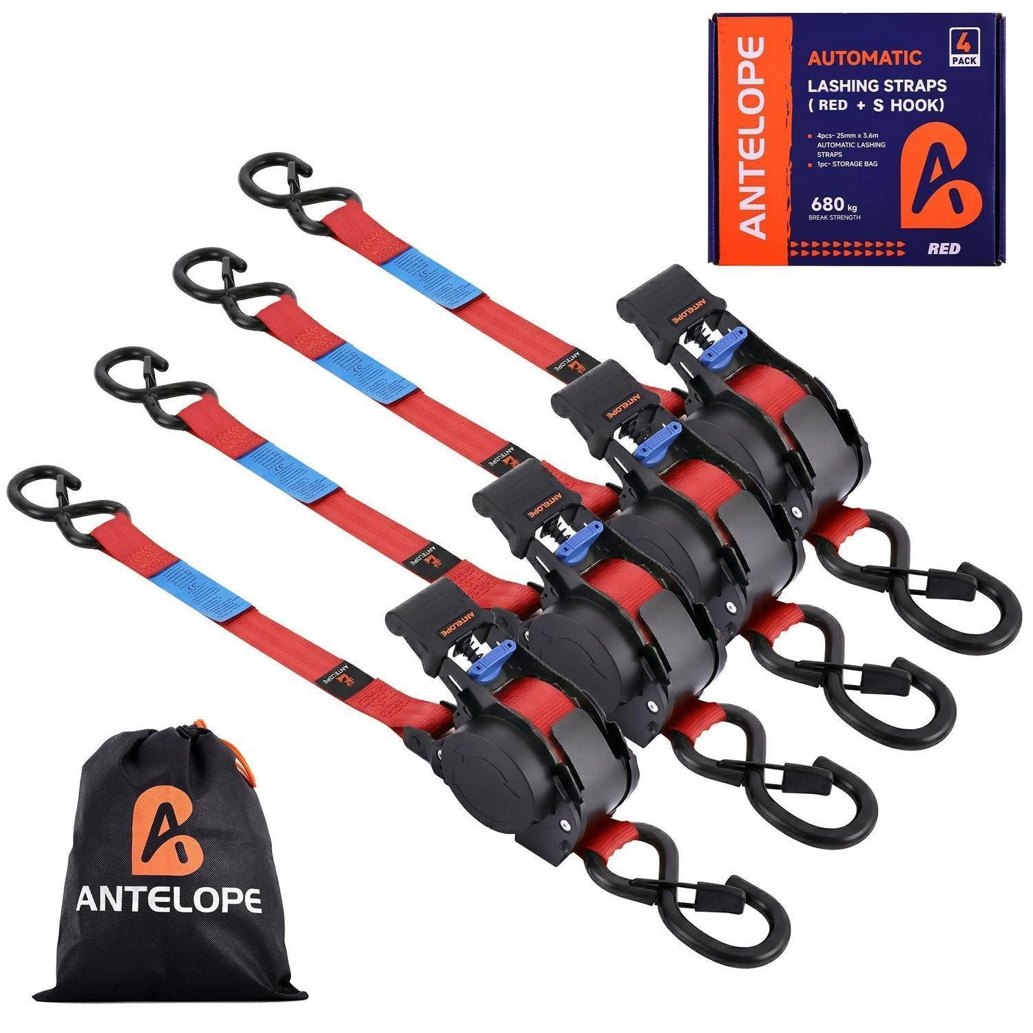 LuxusKollektion Spanngurt Spanngurt Automatik mit S-Haken Rot 4 Stück (4-St)
