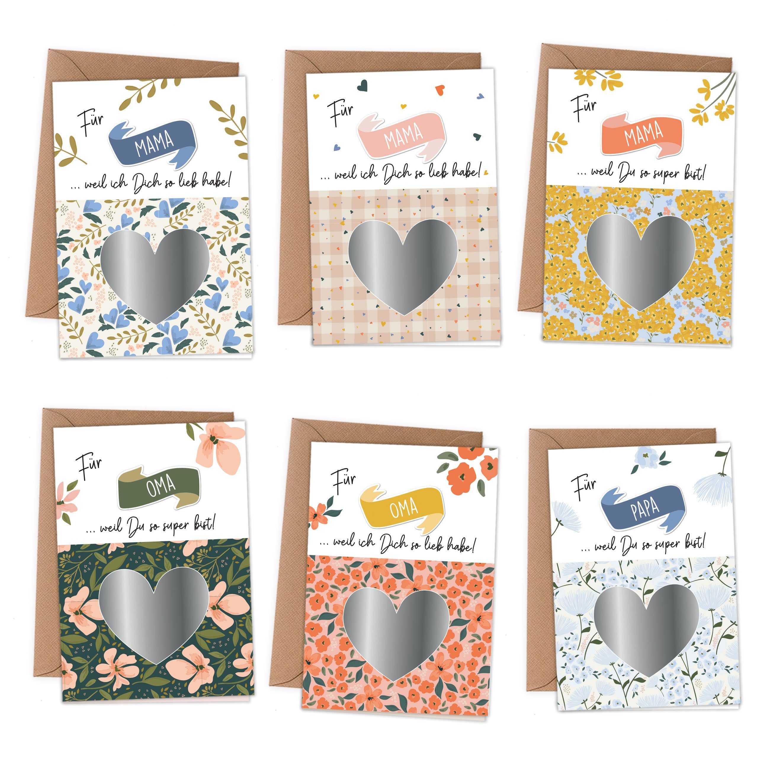 PAPIERDRACHEN Muttertagskarte 6 Rubbelkarten zum Muttertag - einzigartiges Geschenk