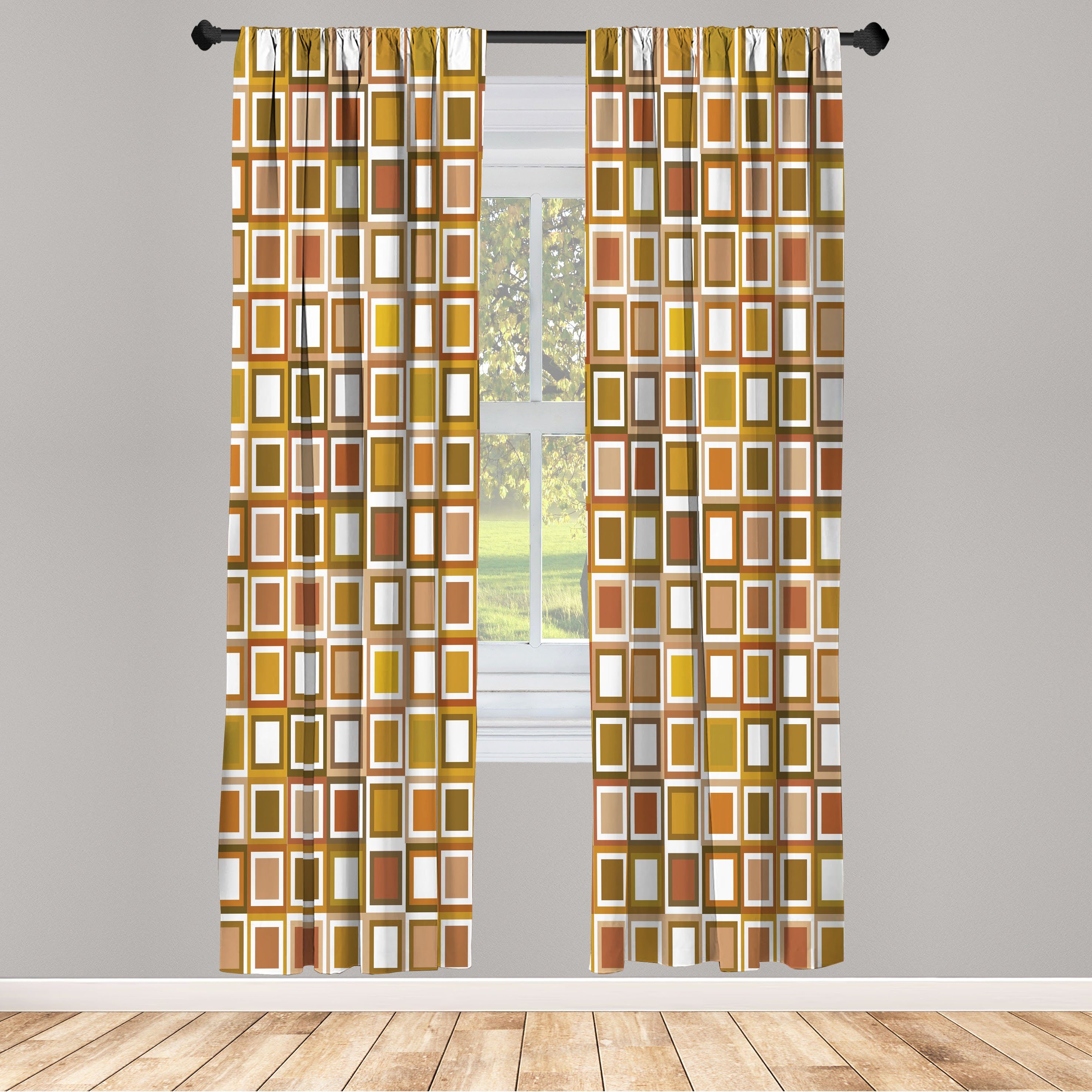 Gardine Vorhang für Wohnzimmer Schlafzimmer Dekor, Abakuhaus, Microfaser, Geometrisch Quadratisch Muster | Fertiggardinen