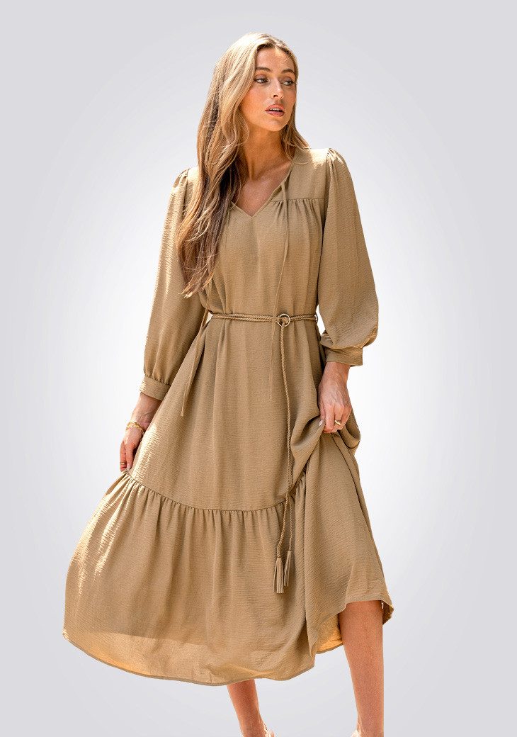 Cupshe A-Linien-Kleid Schau dir das Sunset Beige Midikleid an