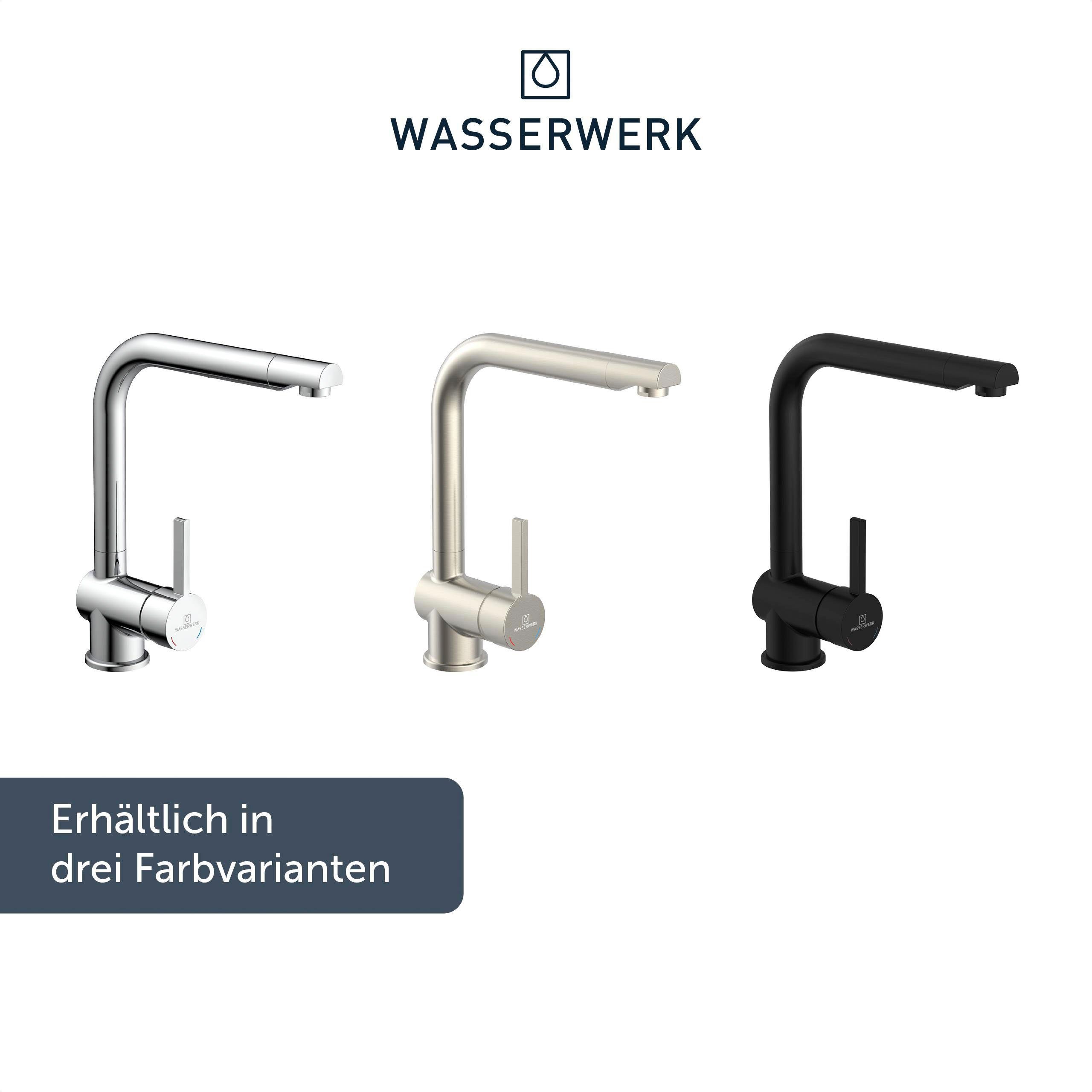 Schwarz Spültischarmatur Küche, Einhebelmischer 360° 4, WK Cold-Start-Funkt., WASSERWERK Wasserhahn, schwenkbar, geräuscharm