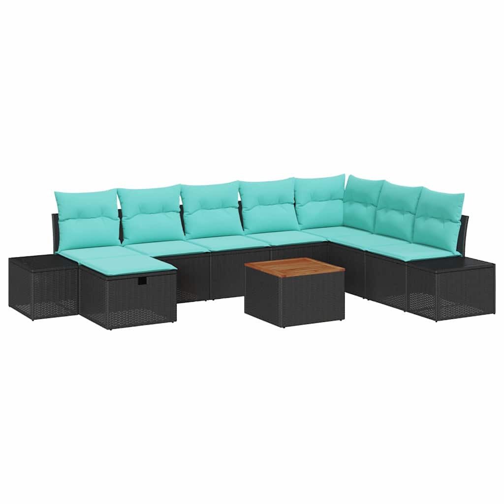 vidaXL Gartenlounge-Set Garten-Sofa-Set 9 Stk. Schwarz Poly Rattan, (9-tlg)