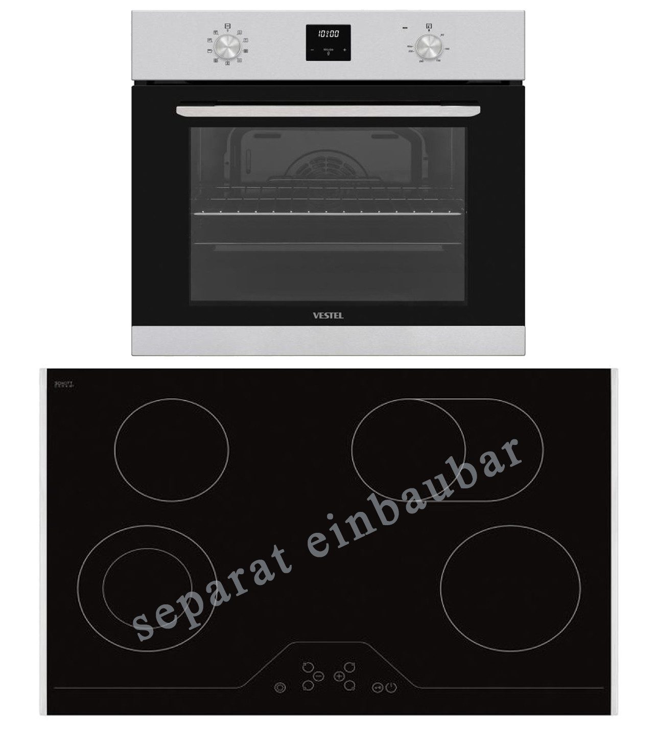 VESTEL Elektro-Herd-Set, Heißluft, Umluft, autarkes 80cm Kochfeld