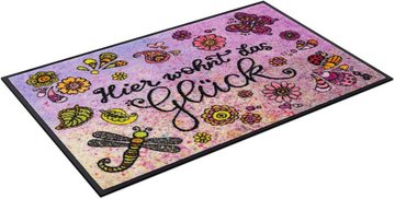 Fußmatte Hier wohnt das Glück, wash+dry by Kleen-Tex, rechteckig, Höhe: 7 mm