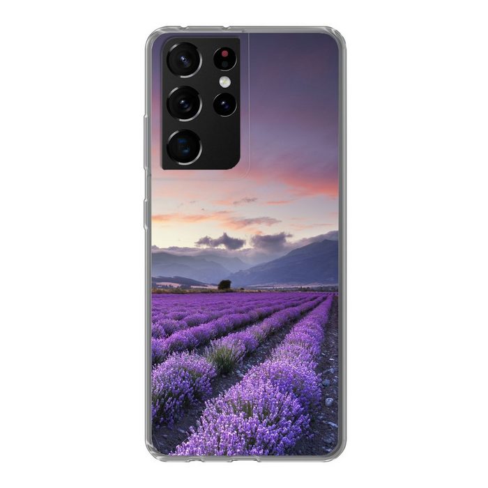 MuchoWow Handyhülle Sonnenuntergang über Lavendel Phone Case Handyhülle Samsung Galaxy S21 Ultra Silikon Schutzhülle