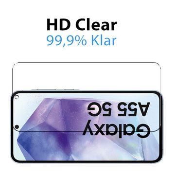CoolGadget Handyhülle Transparent als 2in1 Schutz Cover Set für das Samsung Galaxy A55 5G 6,6 Zoll, 2x Glas Display Schutz Folie + 1x TPU Case Hülle für Galaxy A55 5G
