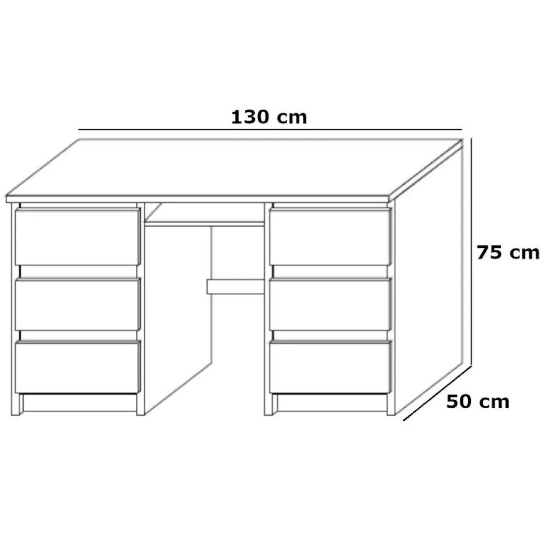 Masseno Schreibtisch ANGULO 130 x 75 cm mit 6 Schubladen Eiche Artisan