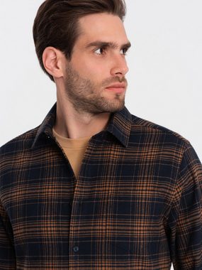 OMBRE Flanellhemd Kariertes Flanellhemd für Herren - marineblau und orange