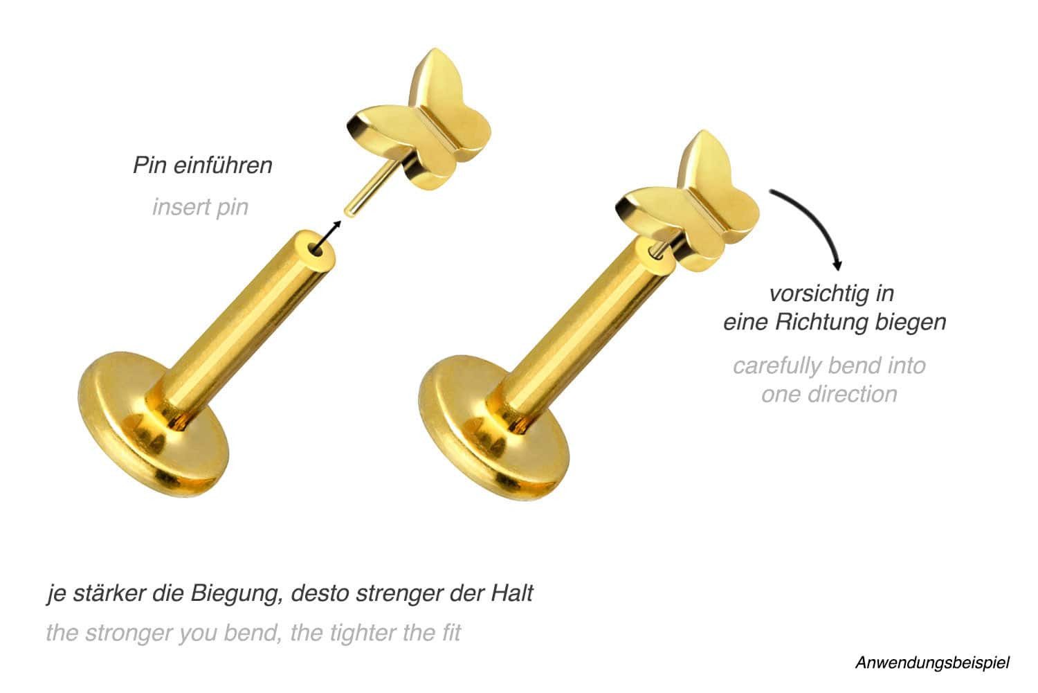 PIERCINGLINE Piercing-Set Titan Labret mit Push Fit SCHMETTERLING (Labrets, 1-tlg)