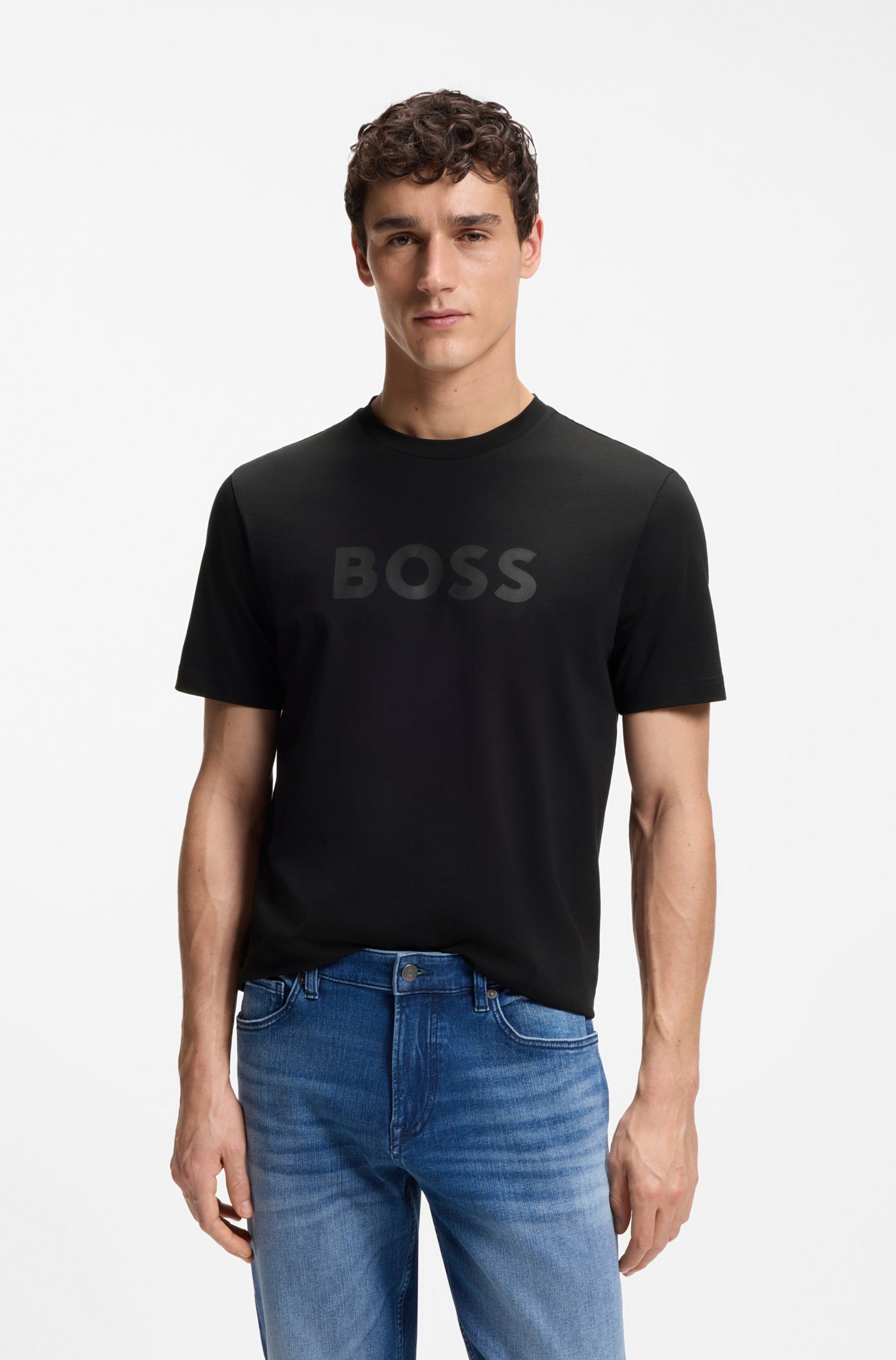 BOSS ORANGE T-Shirt Rundhalsausschnitt, Regular Fit, großer Logodruck