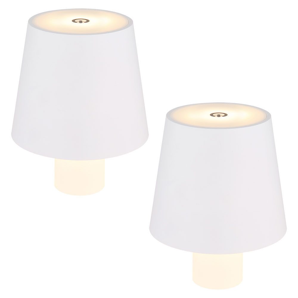 GLOBO LIGHTING Außen-Tischleuchte, LED-Leuchtmittel fest verbaut, Warmweiß, 2x Tischlampe Außen Innen Flaschenlampe weiß LED Gartenlampe Touch