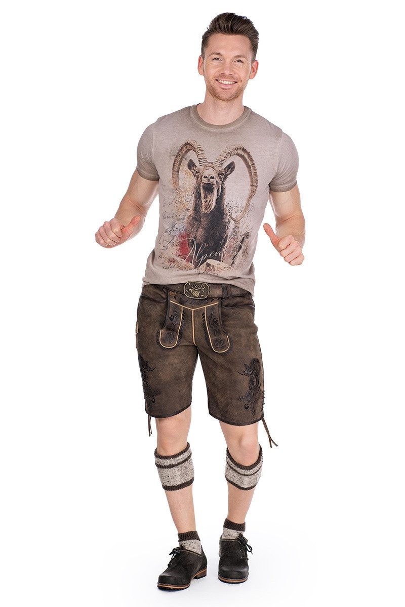 Almtracht® Trachtenshirt Trachtenshirt Herren - ALPENKING - beigebraun