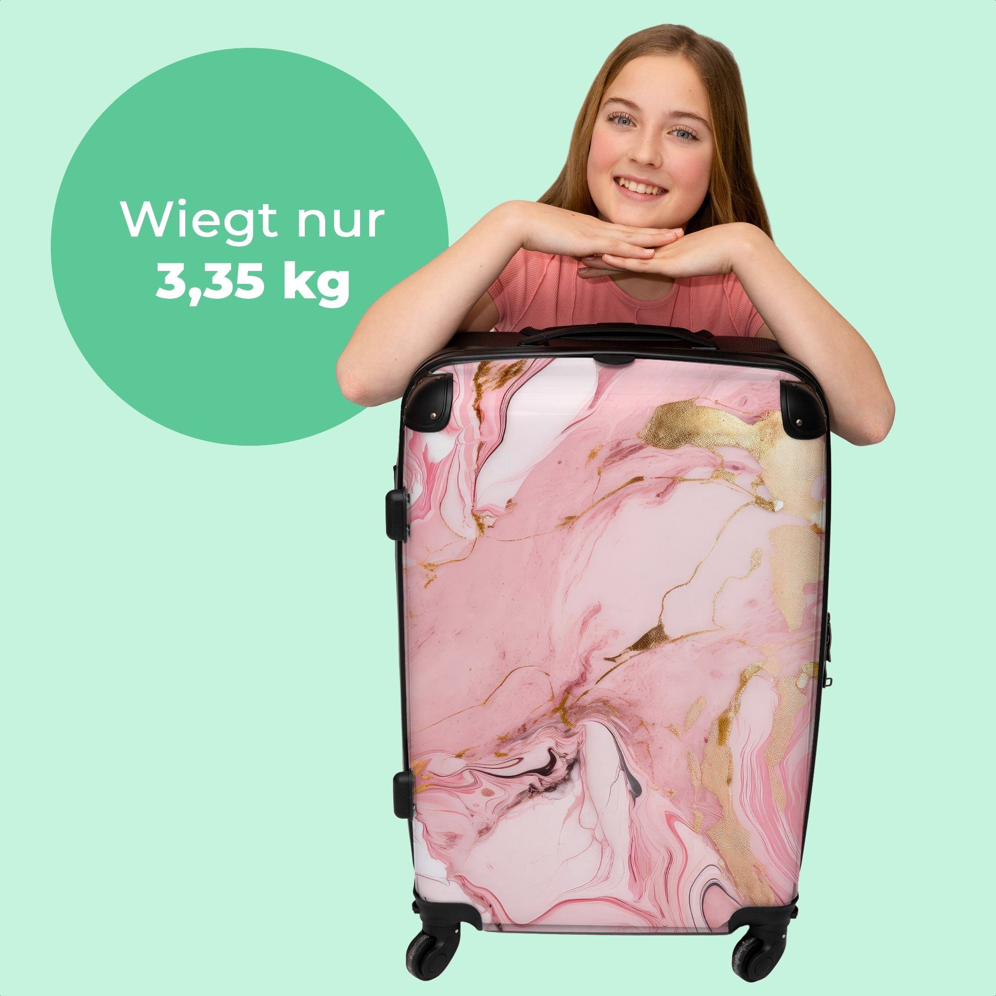 Luxus Große Gold Rosa - - Aufgabegepäck Rollkoffer - 4 - Marmor Reisekoffer Koffer mit Trolley Rollen, 67x43x25cm Rollen - 4 NoBoringSuitcases.com© Marmoroptik,