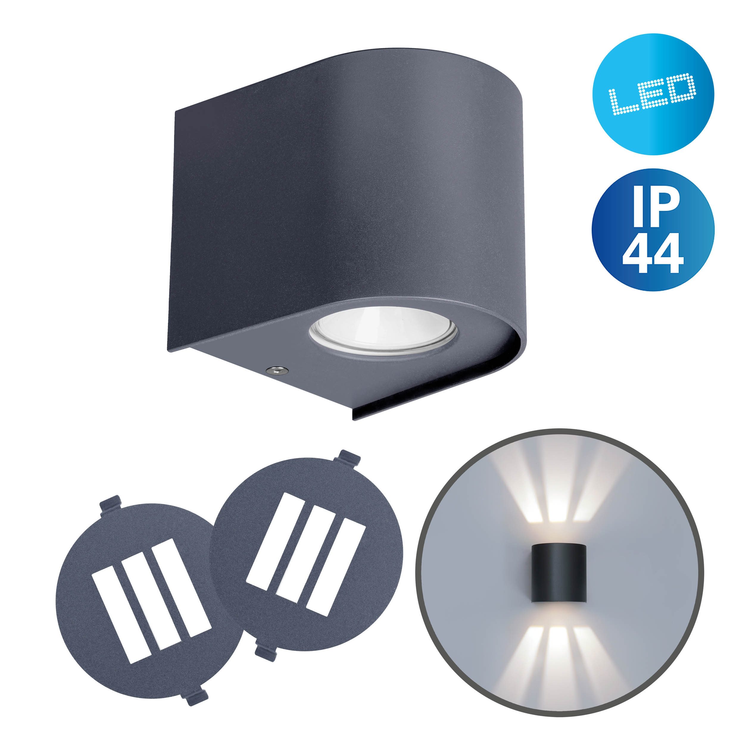 näve LED Außen-Wandleuchte Alecto, LED wechselbar, Warmweiß, schwarz, LED warmweiß, Lichtaustritt nach oben und unten, H: 10cm