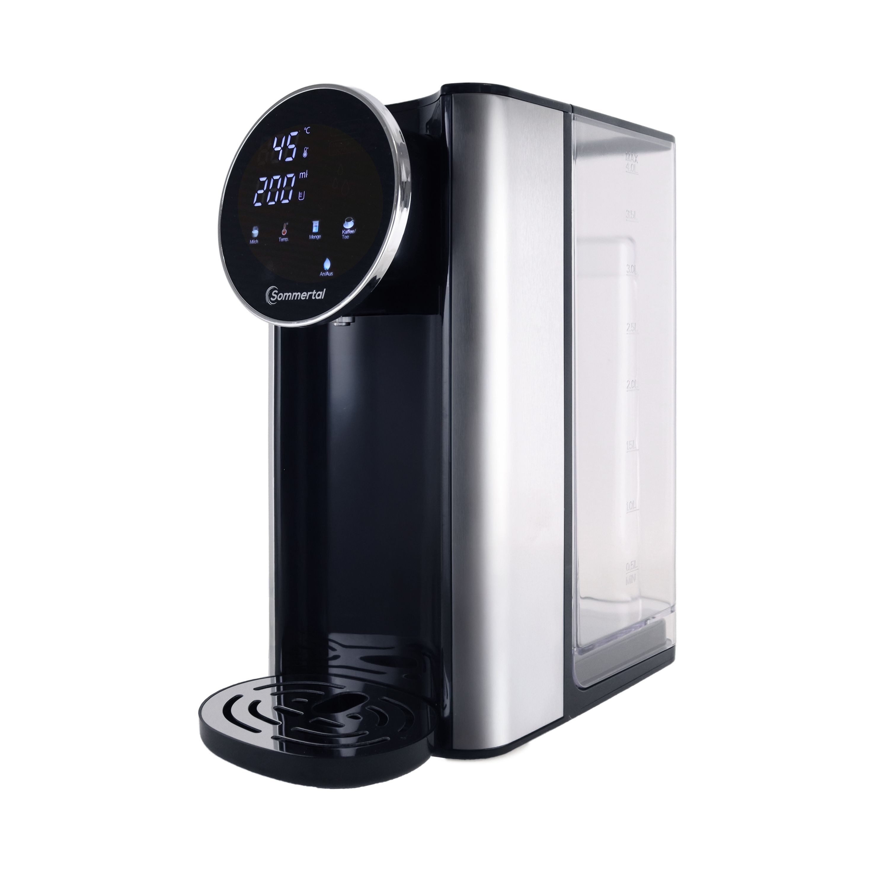 Sommertal Heißwasserspender Sommertal HW400 Heißwasserspender Businessline mit abnehmbaren 4L Tank, 4 l, instant heißes Wasser 45-100°C, Touchdisplay, Babynahrung, kompakt