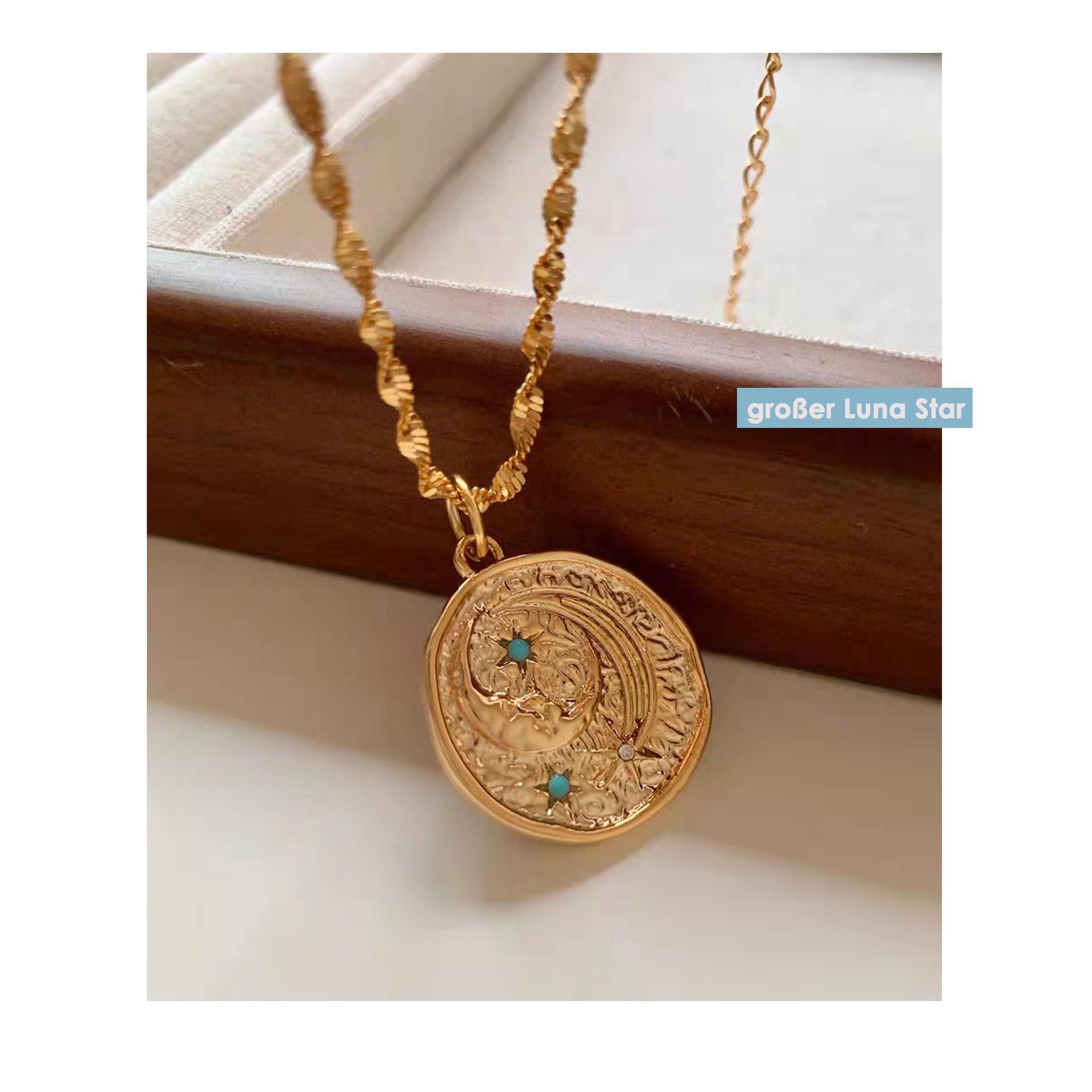 Charm-Kette Medusa vergoldet Edelsteinen Luna GOLDEN Großer aus 18K Halskette Sommerliche Glasperlen, Star