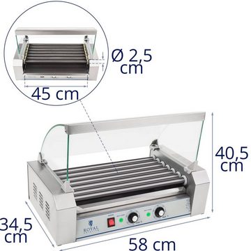 Royal Catering Elektrogrill Hot Dog Grill Hot Dog Gerät Würstchengrill Teflon 7 Rollen 1400 W 12, 1400 W