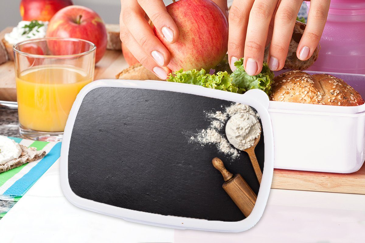 (2-tlg), Mädchen Küchenutensilien - Kunststoff, weiß Brotbox Backen für Nudelholz Erwachsene, Lunchbox Brotdose, Löffel, Kinder MuchoWow - und und für - Jungs