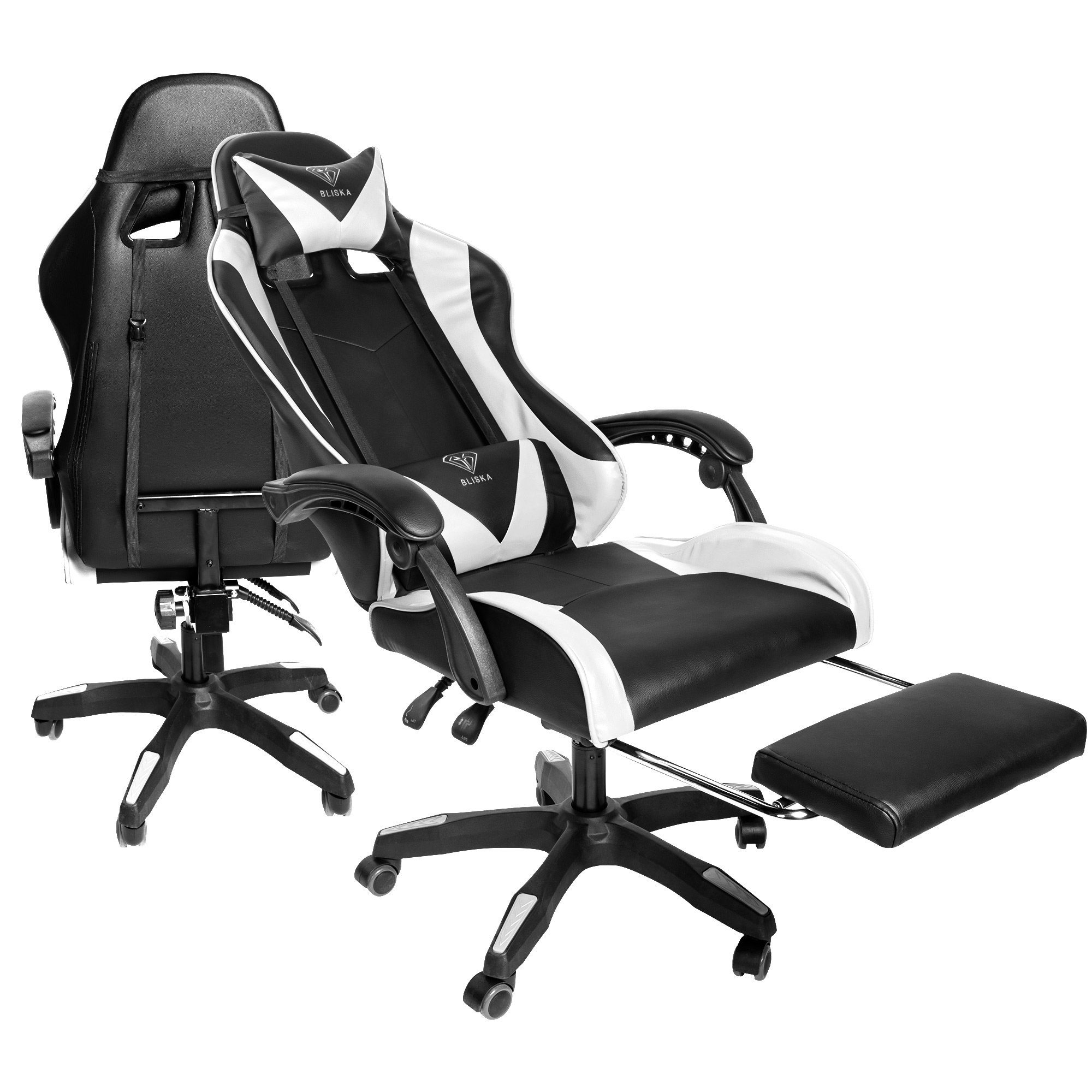 TRISENS Chefsessel mit Gaming Chair mit Design-Armlehnen Konrad Stück), Stuhl Fußstütze Gaming (1 Schwarz/Weiß flexiblen