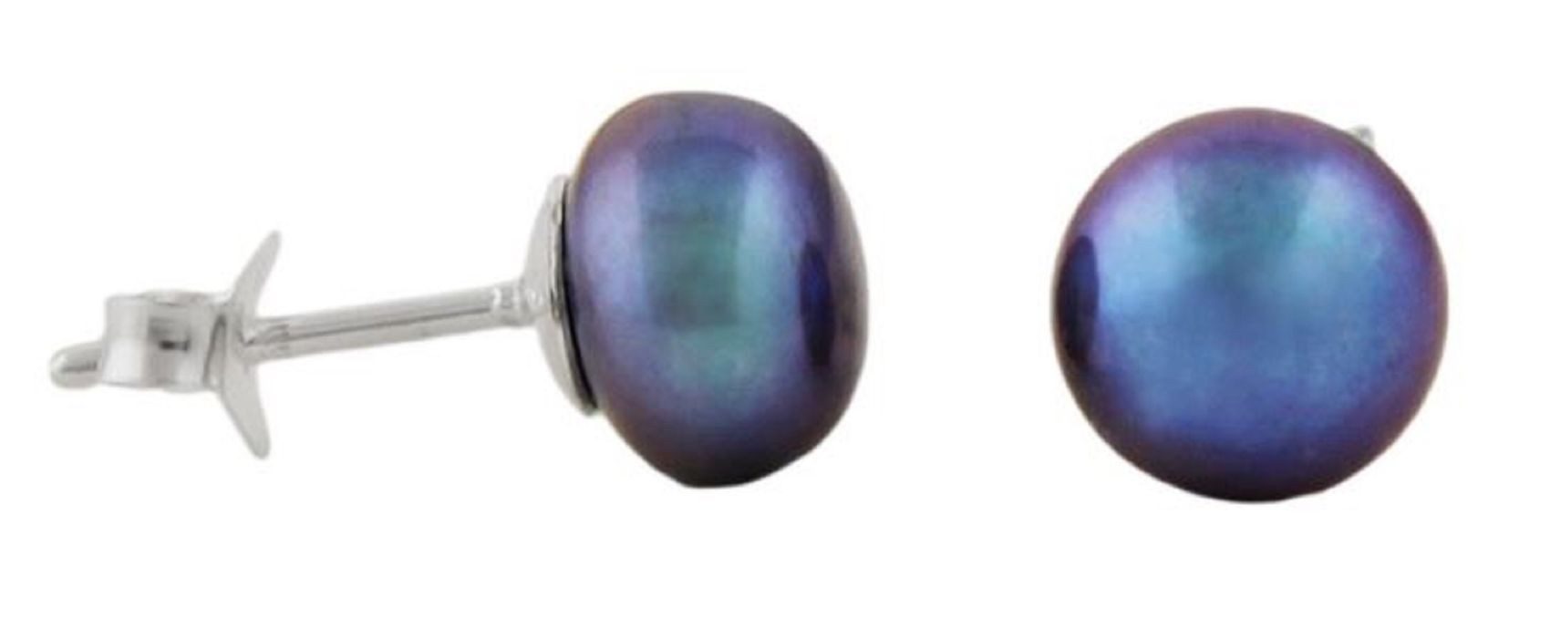 unbespielt Paar Ohrstecker Ohrringe Süßwasserzuchtperle dunkelgrün 925 Silber 8 x 6 mm, Silberschmuck für Damen