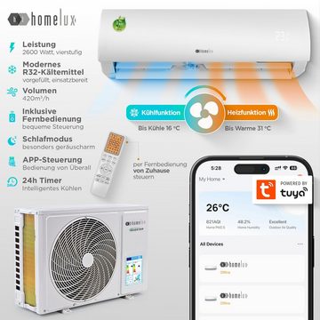 Homelux Split-Klimagerät ACS, mit WiFi/App Funktion, Kühlen A++/ Heizen A+ 9000 BTU/h (2.600 Watt)