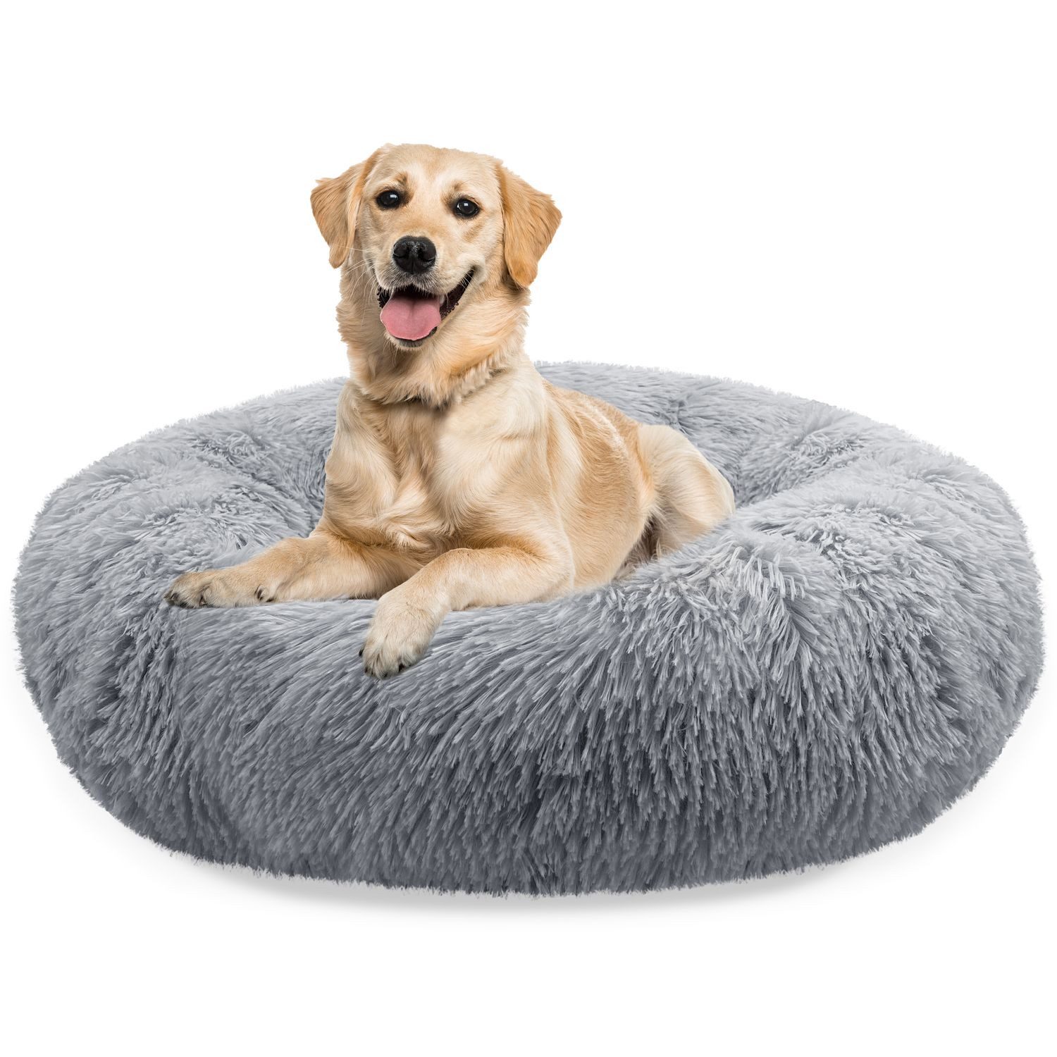 Bluzelle Tierbett Premium Hundebett Hundekissen Donut / Katzenbett Katzenkissen / XL, Flauschig Kuschelig Weiches Kunstfell, für Große Hunde / Hundekorb / Rund Waschbar Plüsch Kissen Tier Bett