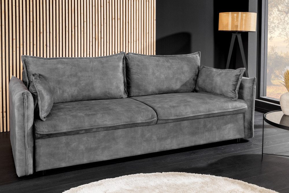 riess-ambiente Schlafsofa APARTMENT 215cm beige · Samt, inkl. Kissen, inklusive Bettkasten, Einzelartikel 1 Teile, 3-Sitzer-Couch mit Bettfunktion - ideal für Wohn- oder Gästezimmer