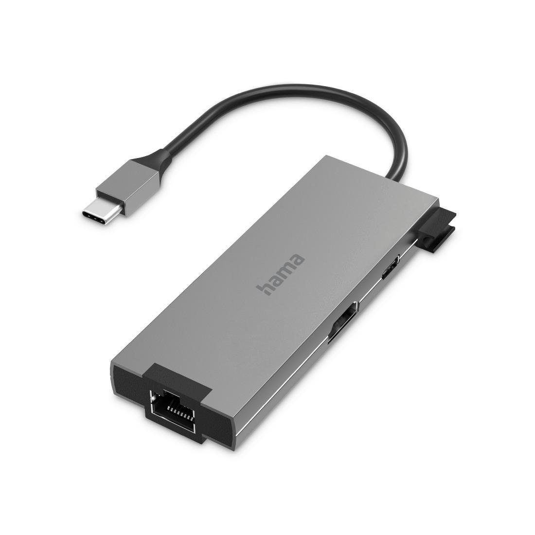 Hama USB-C Multiport Hub für Laptop mit 5 Ports, USB-A, USB-C, HDMI, LAN USB-Adapter USB-C zu HDMI, RJ-45 (Ethernet), USB Typ A, USB Typ C, 15 cm, Laptop Dockingstation, kompakt, robustes Gehäuse, silberfarben