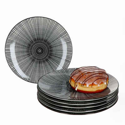 MamboCat Frühstücksteller 6er Set Kuchen-/Dessertteller Taipei Weiß mit schwarzen Linien