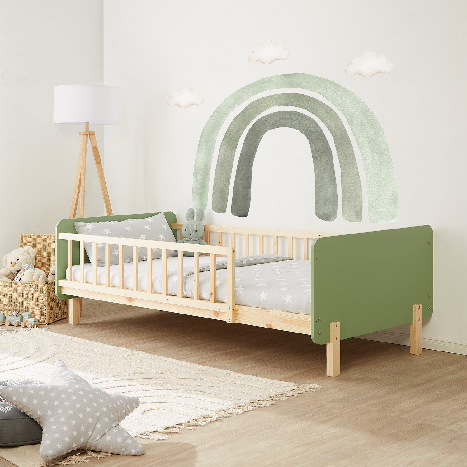 Homestyle4u Kinderbett 90x200 mit Raufallschutz Lattenrost Grün 2605 günstig online kaufen