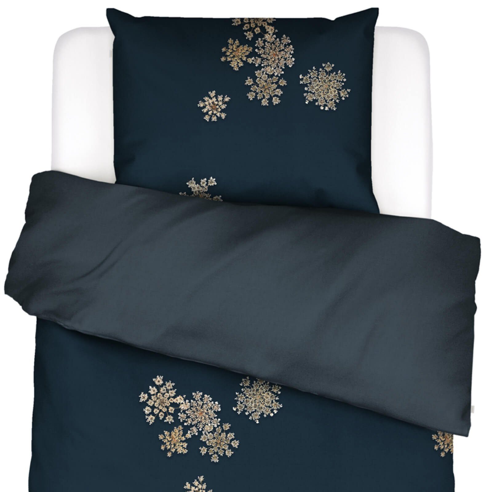 Essenza Bettwäsche Lauren Indigo Blue, Satin, 2 teilig, Blumen, Bärenklau, günstig online kaufen